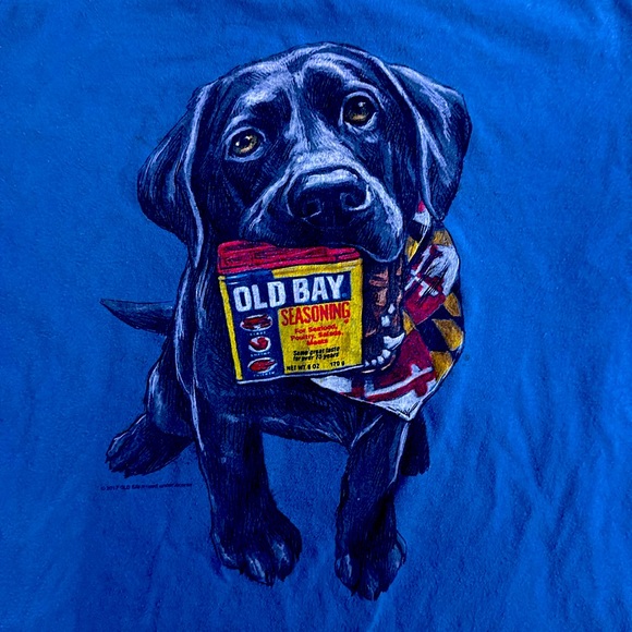 Medium Blue Old Bay graphic tee, dog, used, good condition, beach, Maryland. - Picture 4 of 5